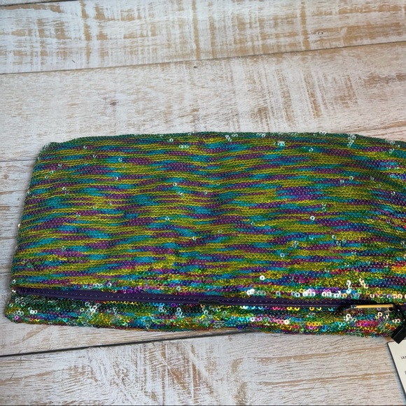 NWT BCBGeneration Multi-Colored Sequin Foldover Clutch Teal - Picture 9 of 16